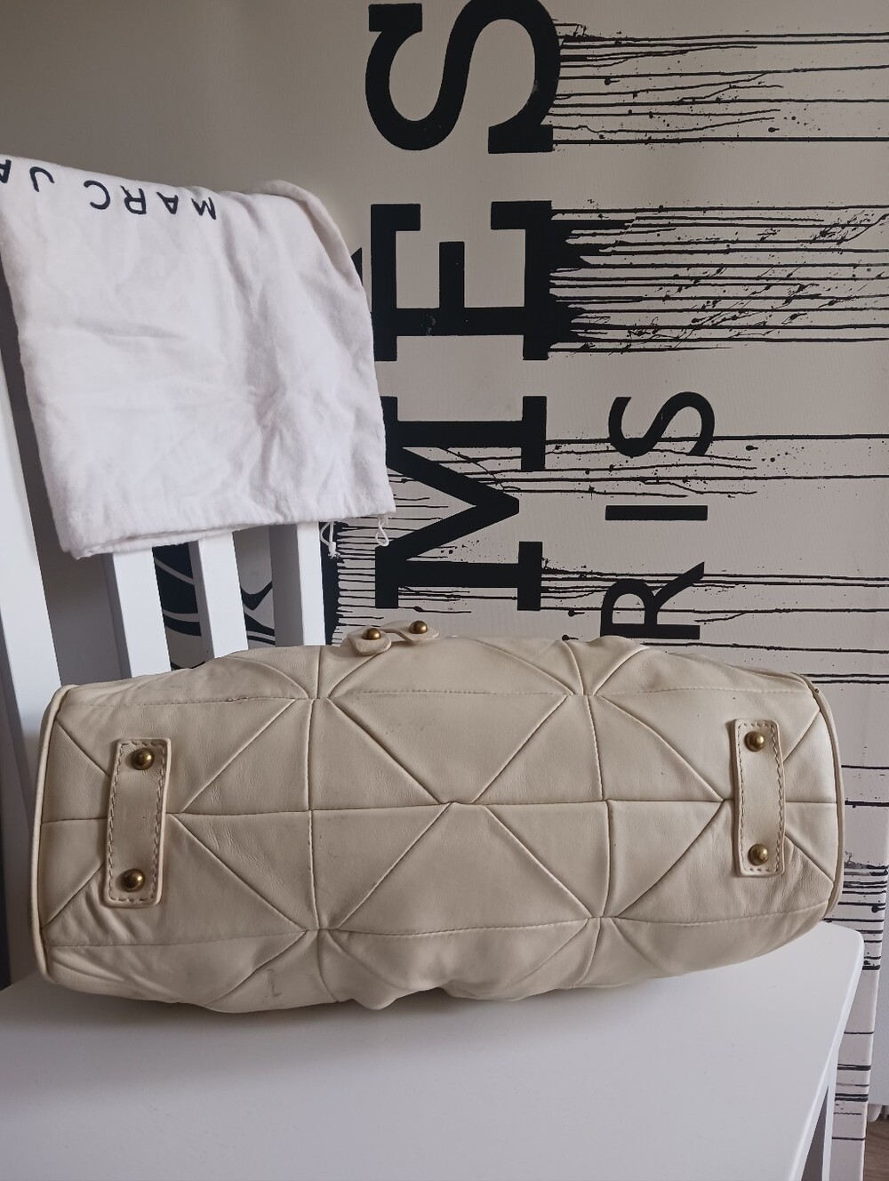 Marc Jacobs Stam Ivory Quilted Leather Satchel with Gold Hardware + Dust Bag - Picture 9 of 16